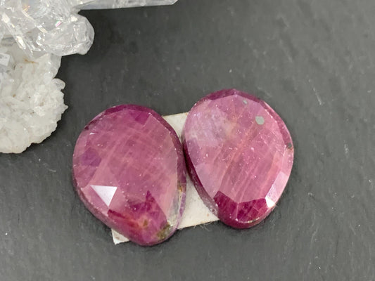 Faceted Ruby pair 11x14x4mm cabochon