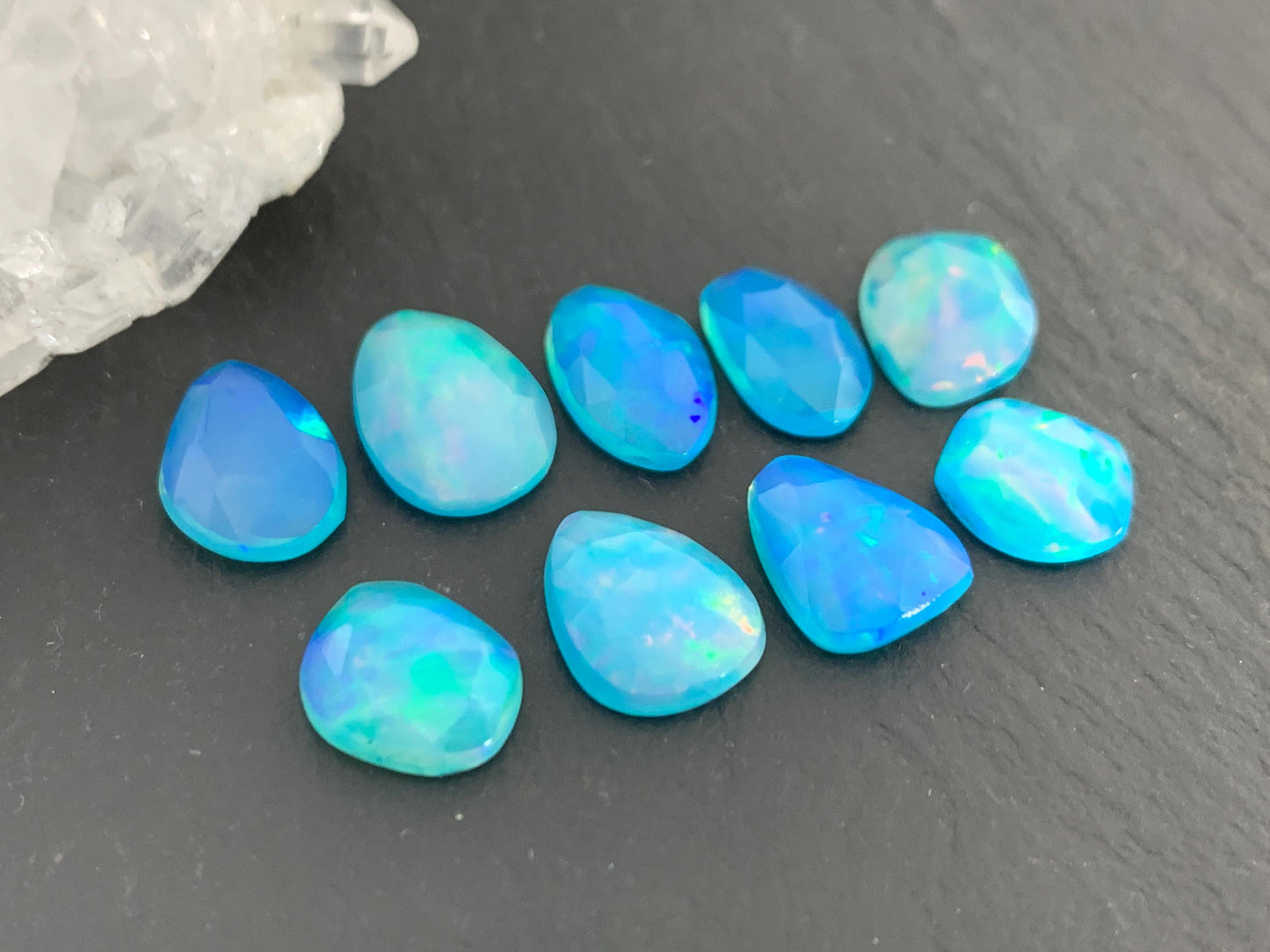 Faceted Ethiopian Blue Opal 9-12mm long cabochon - Select your cabochon