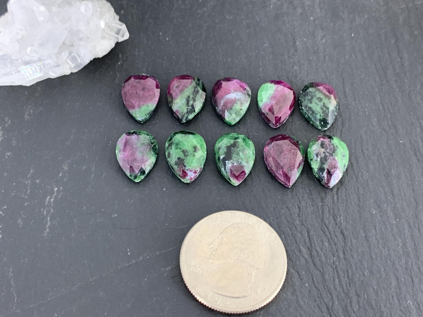 Faceted Ruby Zoisite 10x14mm cabochon.