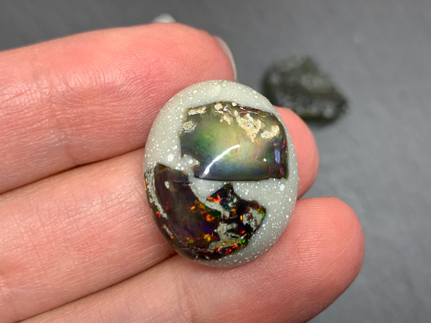 Ethiopian Opal Cabochon – Stabilized Welo Opal with Bright Play of Color - 18x22x9mm
