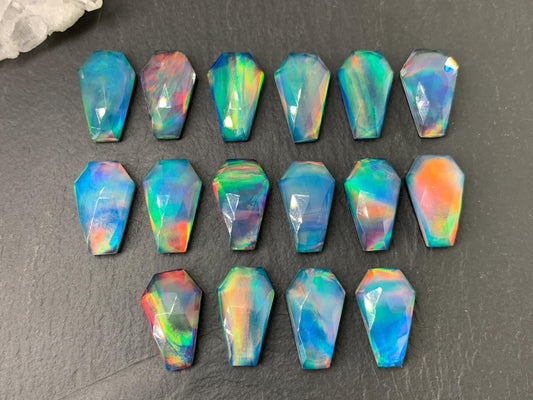 Faceted Aurora Opal coffin 10x16mm cabochon - Doublet cabochons