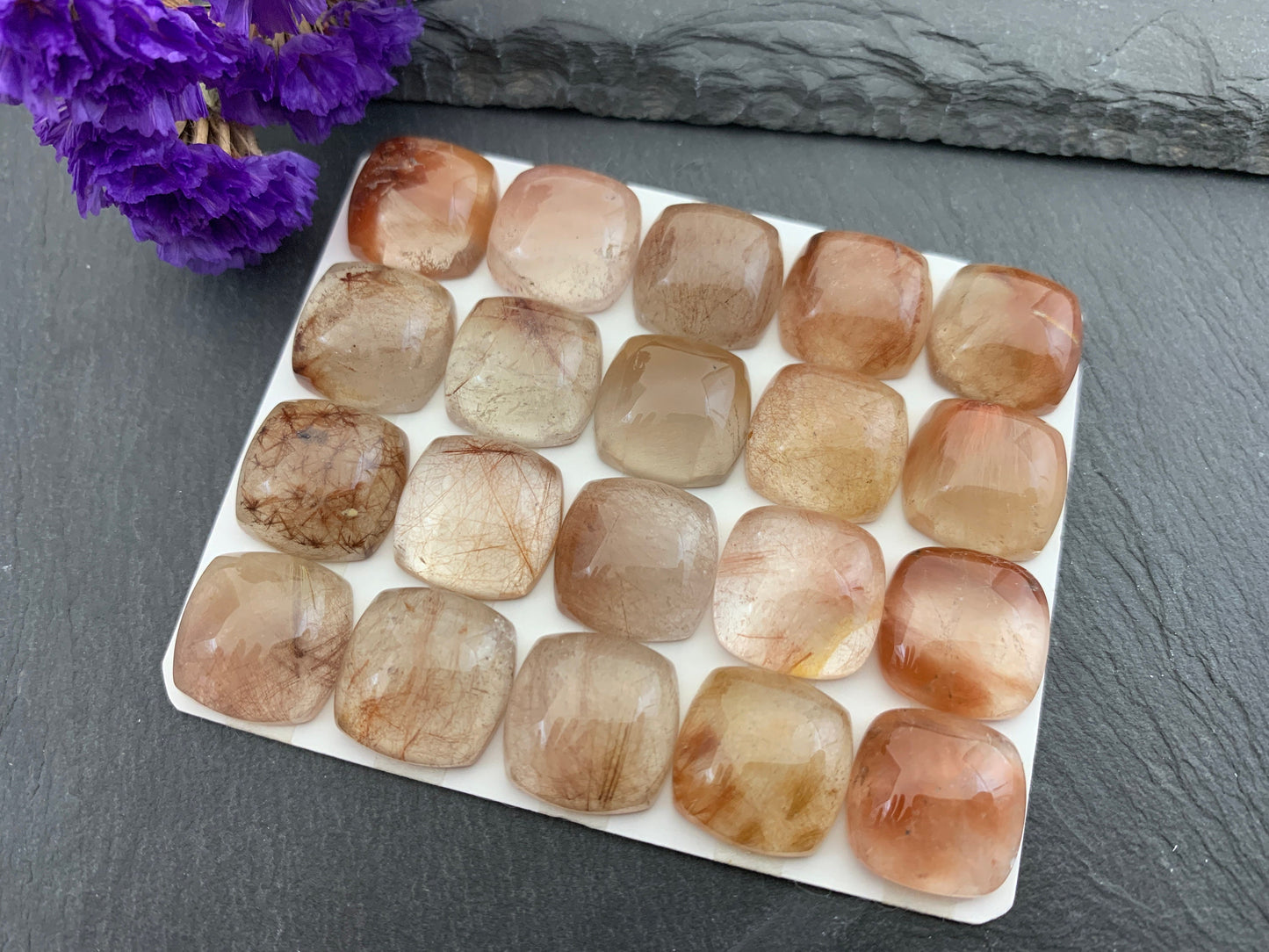Rutilated Quartz square 15x15mm cabochon - Calibrated cabochons