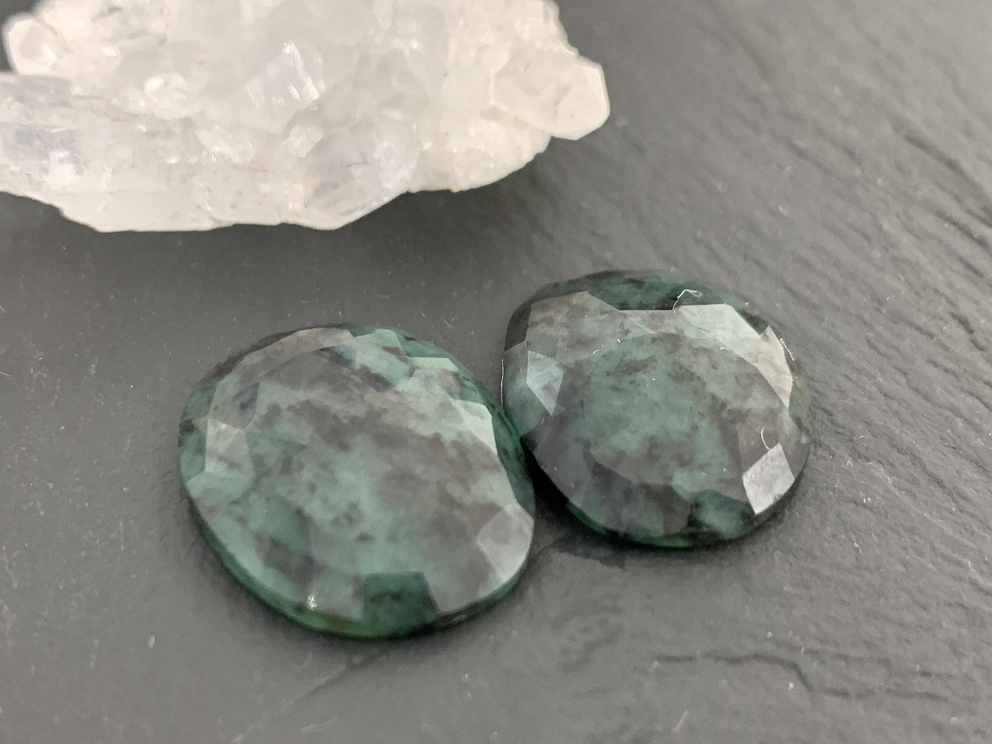 Faceted Emerald Pair 15x20x4.5mm cabochon