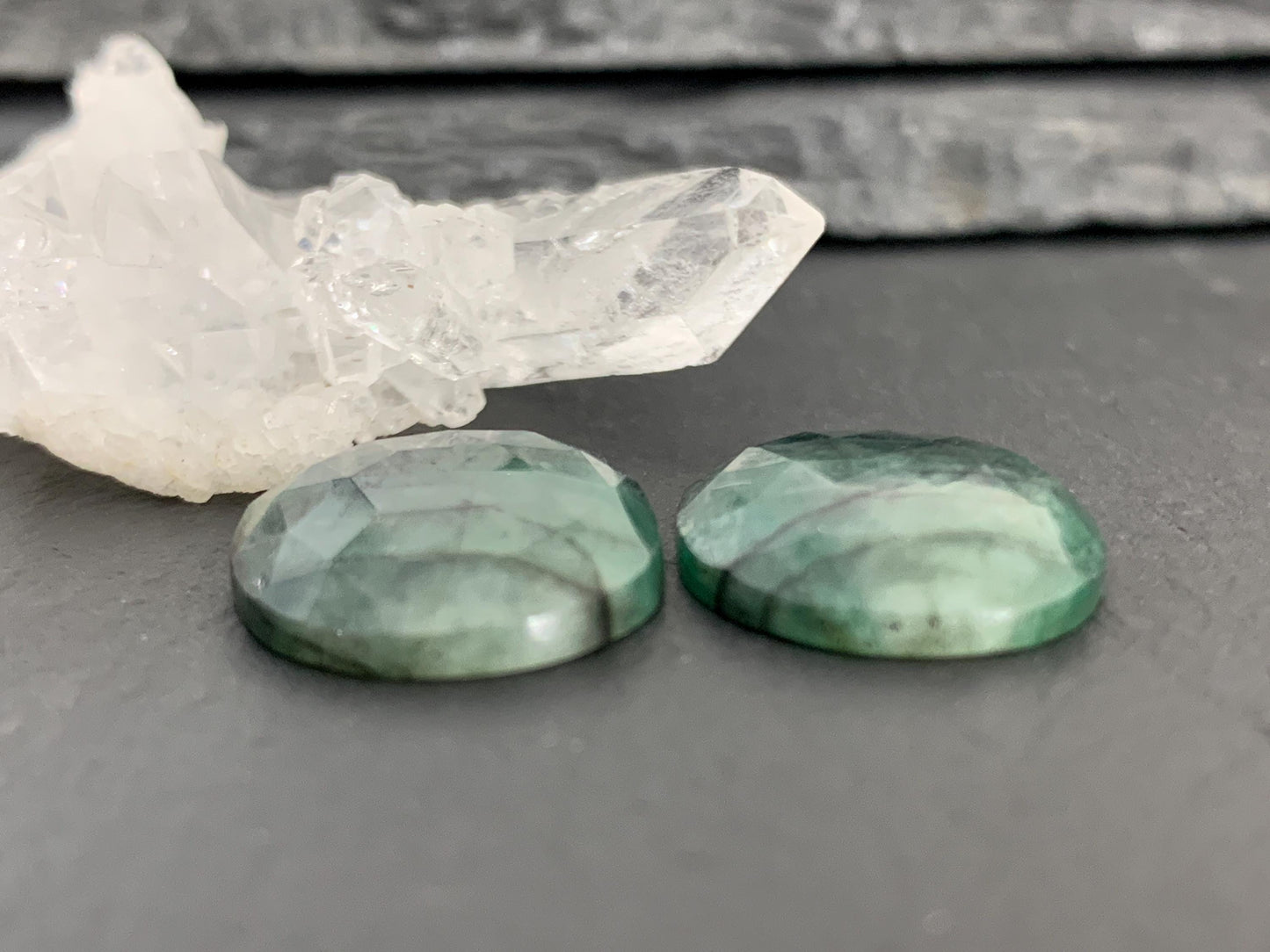 Faceted Emerald Pair 15x19x3.5mm cabochon