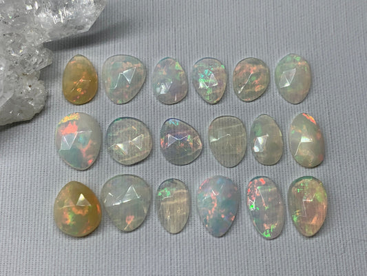 Faceted Ethiopian Opal 10-12mm long cabochon