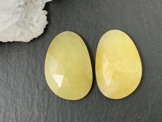 Faceted Yellow Sapphire pair 11x16x3mm cabochon