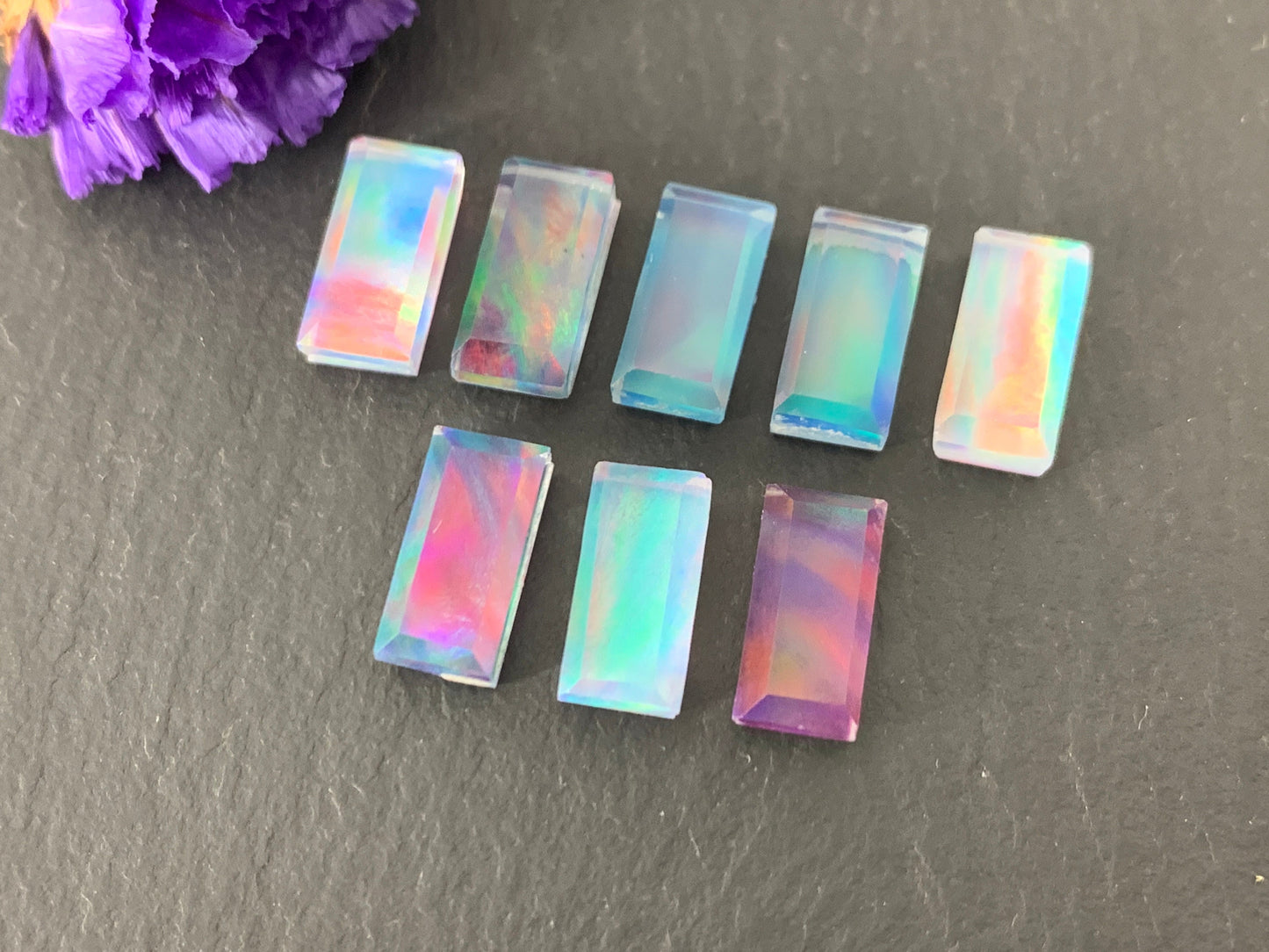 Step Cut Aurora Opal 5x9mm cabochon - Doublet cabochons