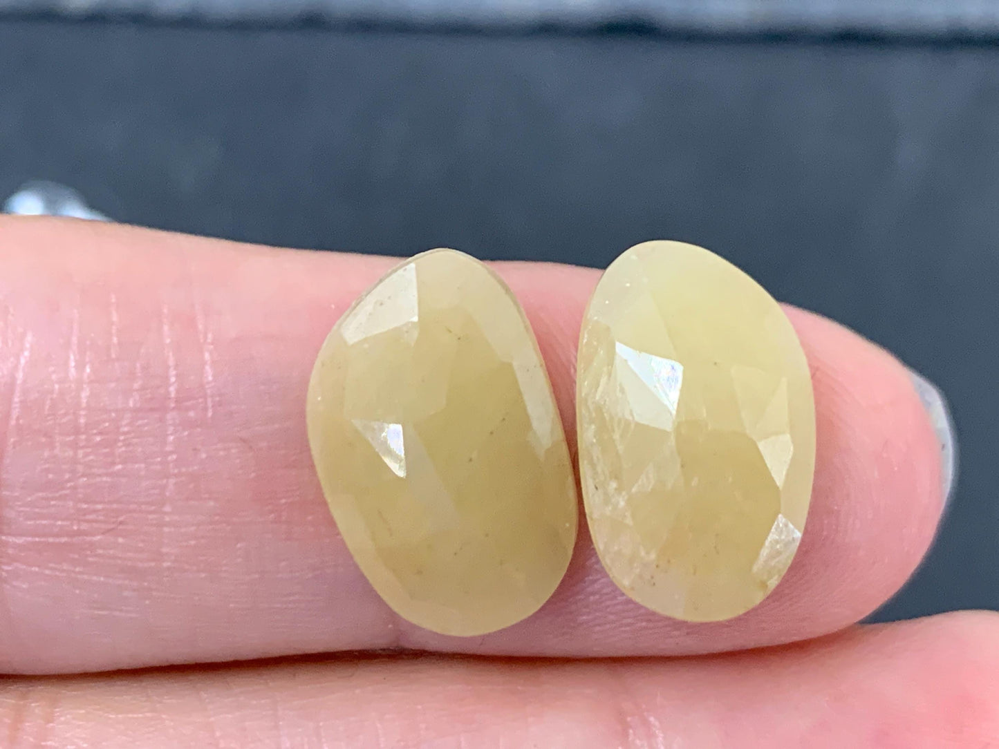 Faceted Yellow Sapphire pair 9x15x3mm cabochon