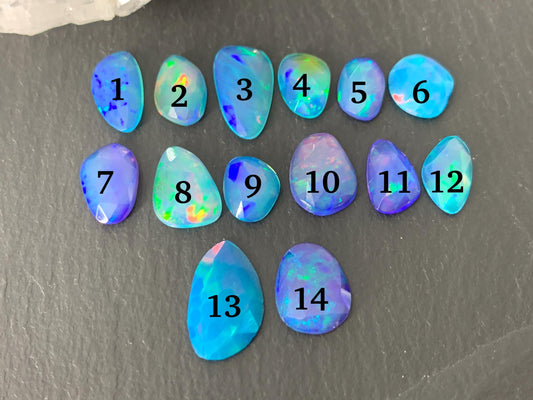 Faceted Blue Ethiopian Opal 8-14mm long cabochon