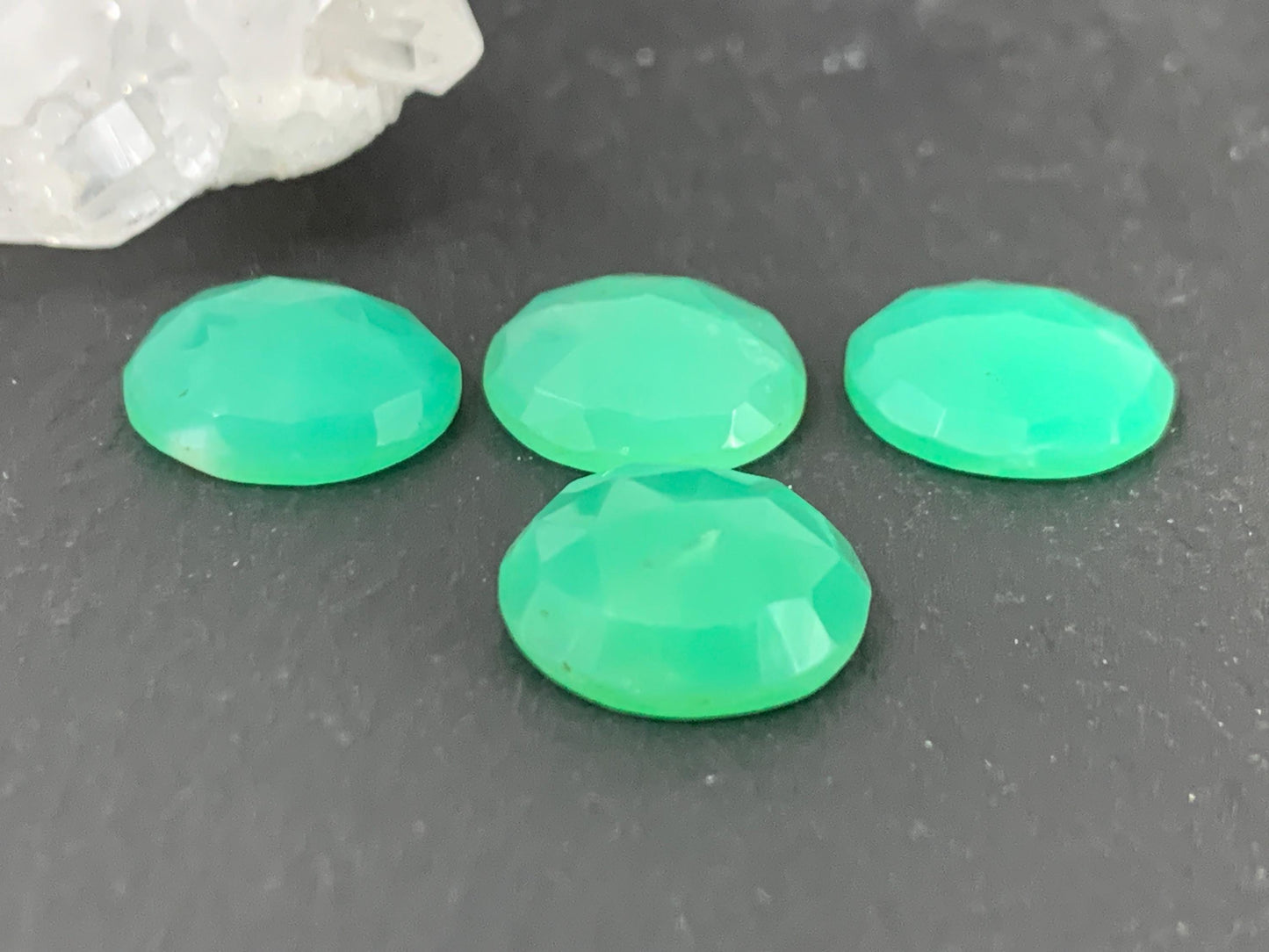 Faceted Chrysoprase Cabochon - Round 12mm Stone With Rose Cut Facet, Premium Gem