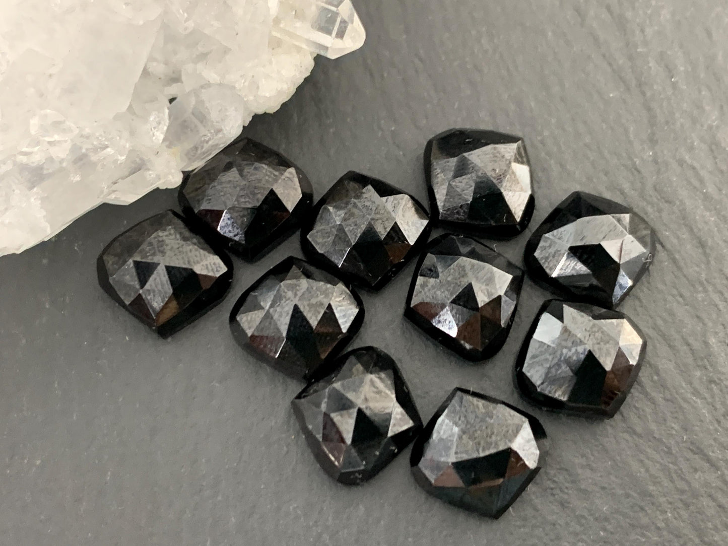 Faceted Black Spinel marquise 10mm cabochon