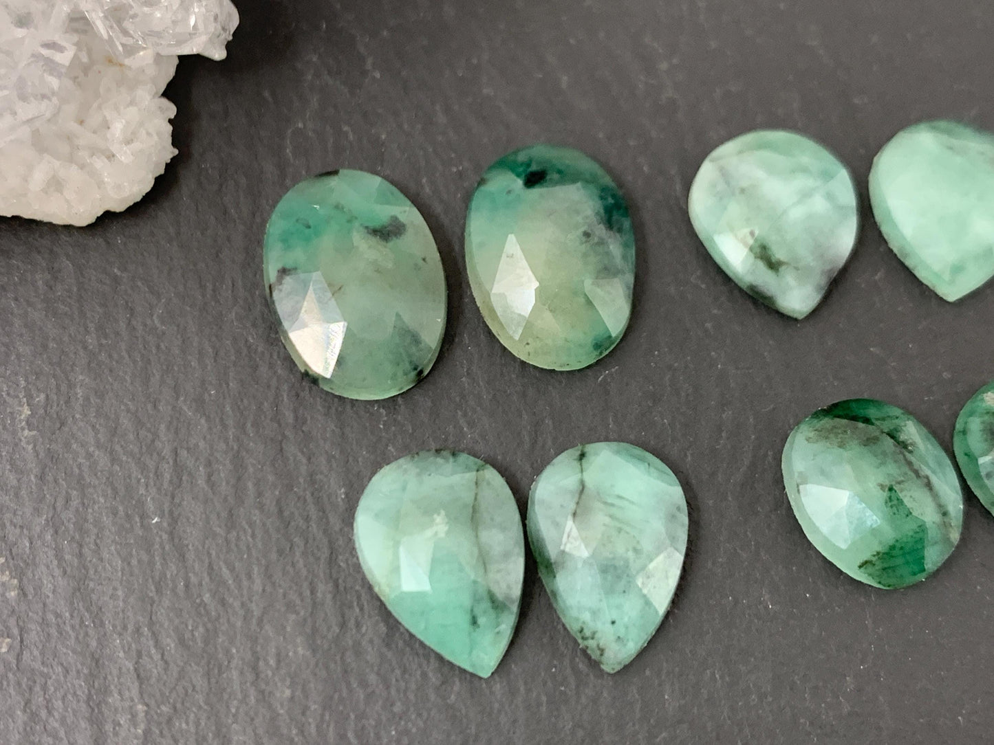Faceted Emerald Pair 10-13mm long Cabochon/ Select your pair | W343-2