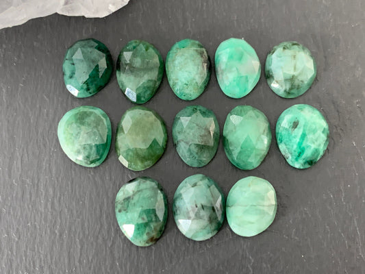 Faceted Emerald oval 12-13mm cabochon