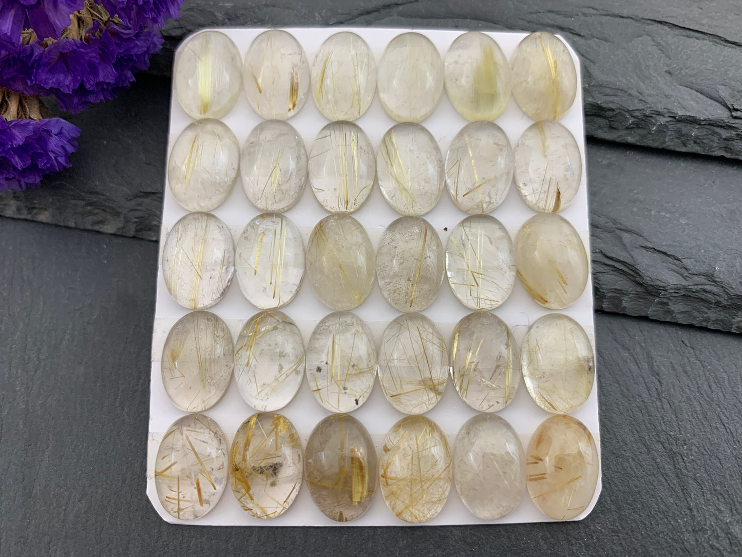 Gold Rutilated Quartz oval 10x14mm cabochon - Calibrated cabochons