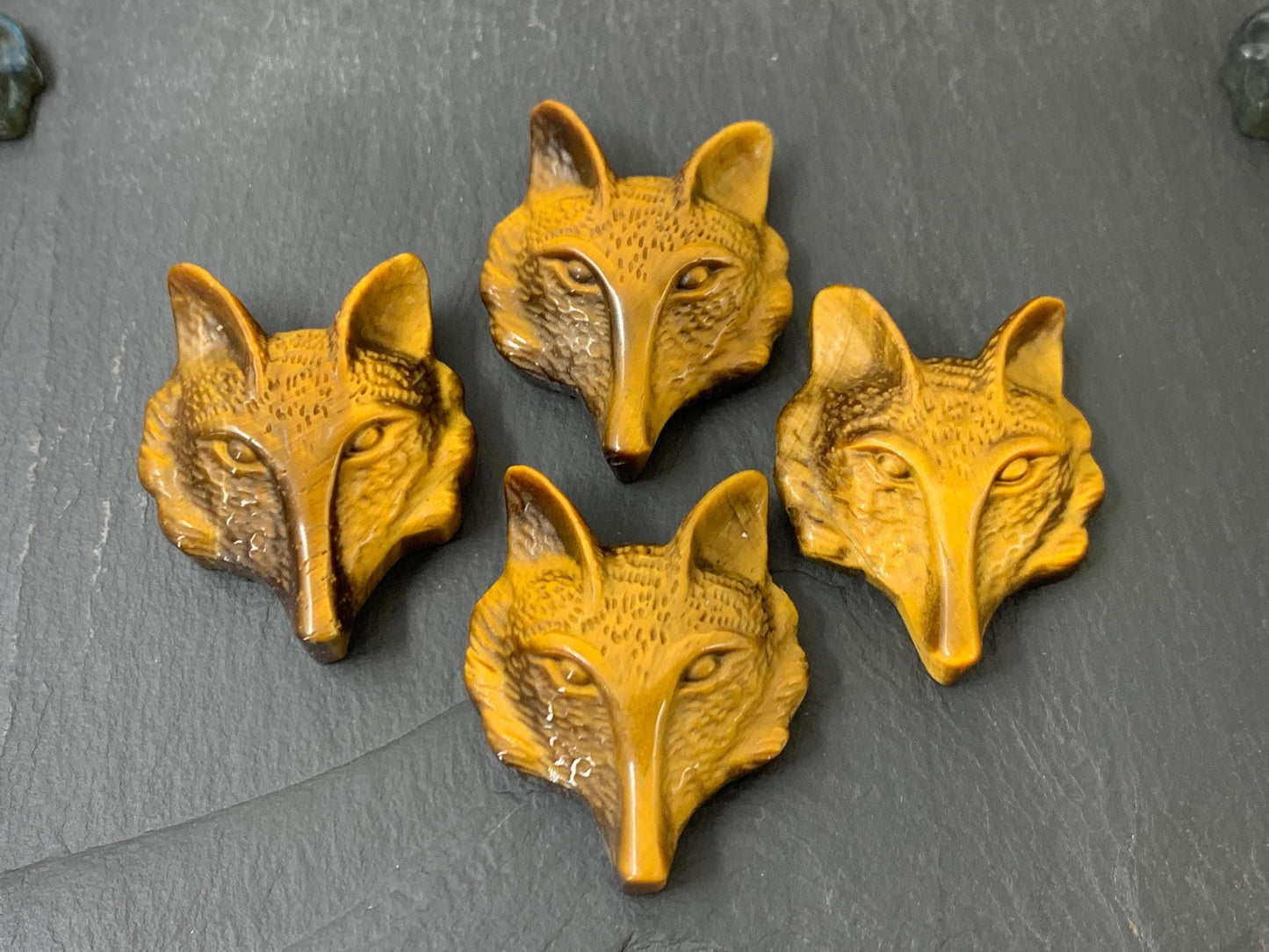 Tiger Eye Fox cabochon - fox head carving