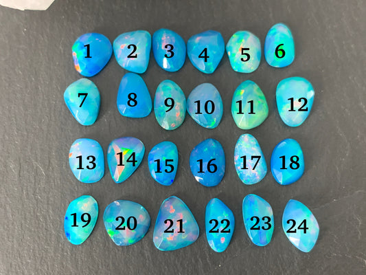 Faceted Blue Ethiopian Opal 9-10mm long cabochon