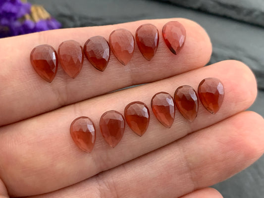Faceted Hessonite Garnet pear 6x8mm cabochon