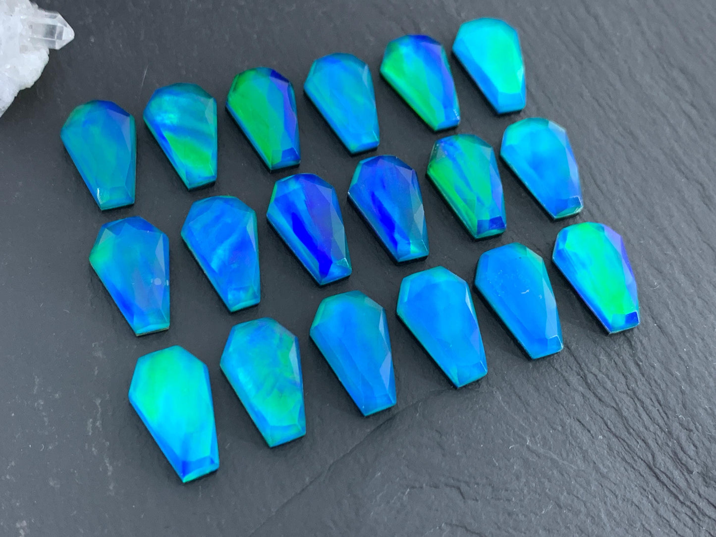 Faceted Aurora Opal coffin 10x16mm cabochon - Doublet cabochons