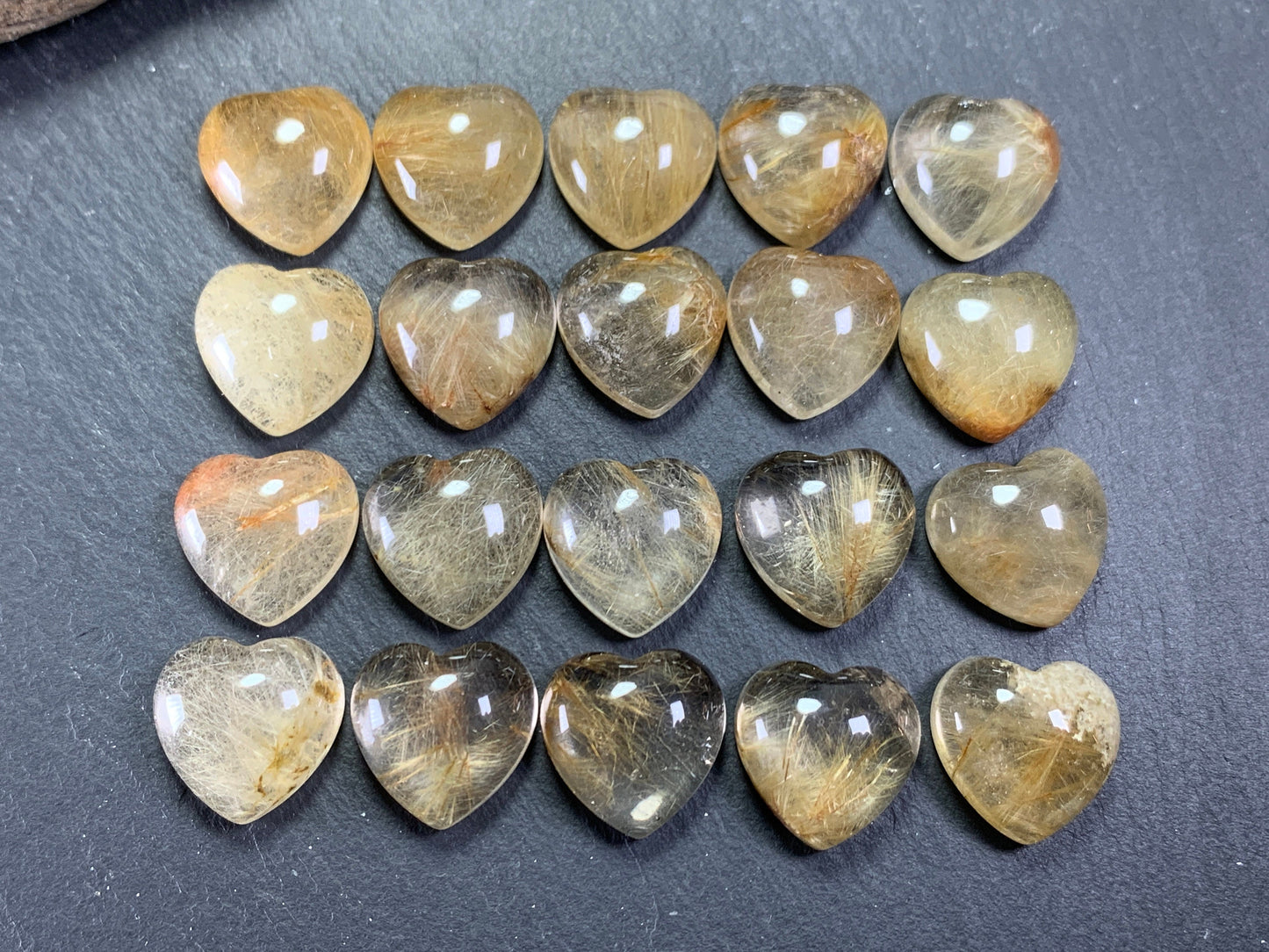 Rutilated Quartz heart 15x15mm cabochon - Calibrated cabochons