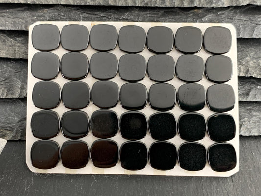 Flat Black Spinel square cushion 10mm cabochon - Calibrated cabochons