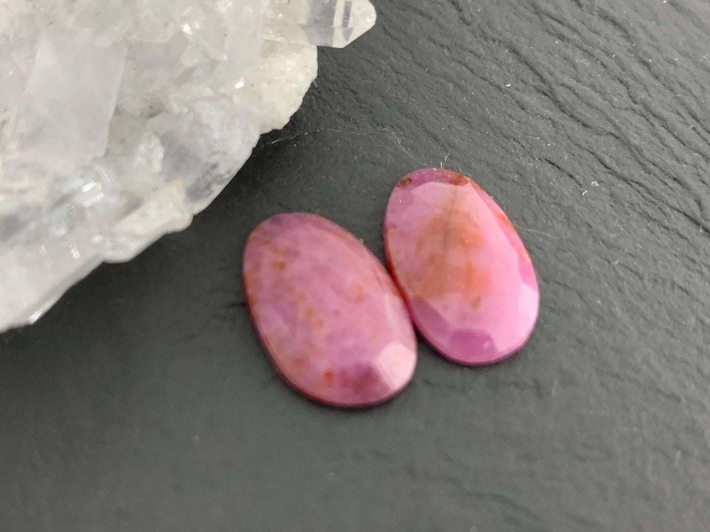 Faceted Ruby pair 9x14x3mm cabochon