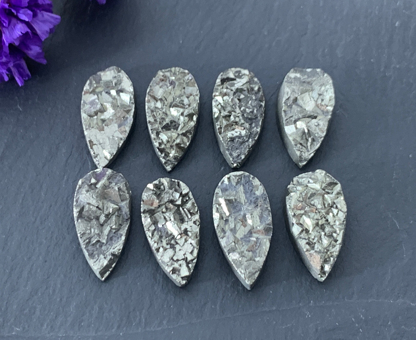 Pyrite pear 10x20mm cabochon