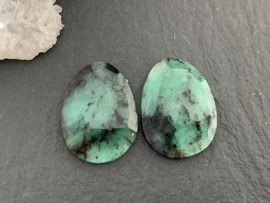 Faceted Emerald Pair 10x14x3mm cabochon
