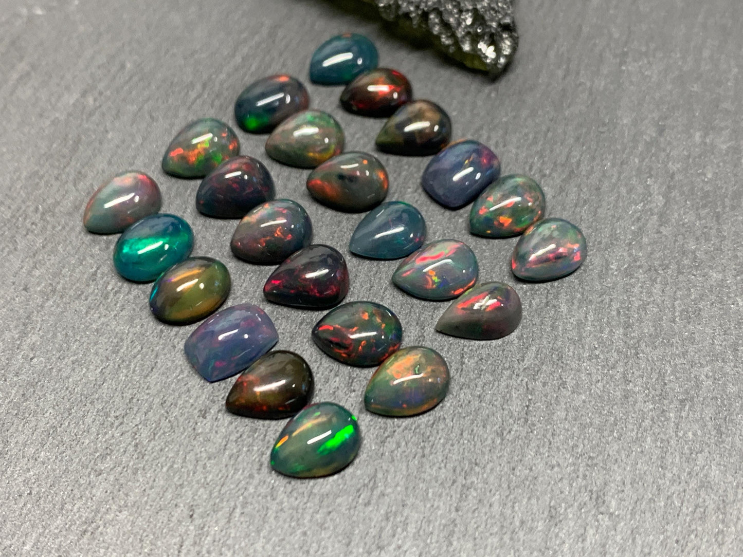 Black Ethiopian Opal pear, rectangle 6x8mm cabochon