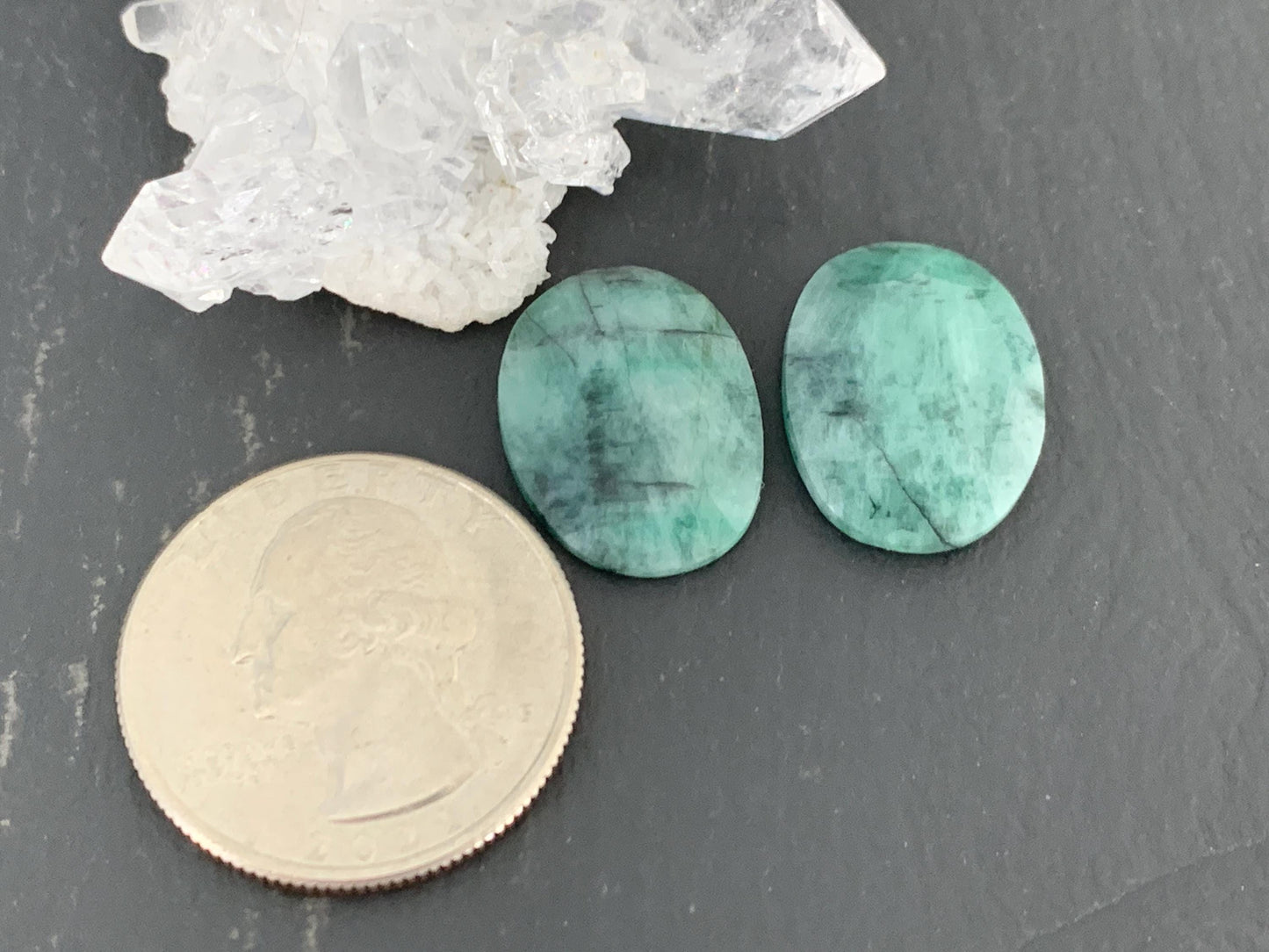 Faceted Emerald Pair 14x19x4mm cabochon