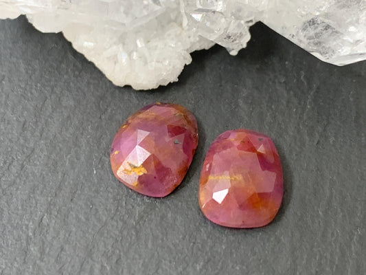 Faceted Ruby pair 8x10x3mm cabochon