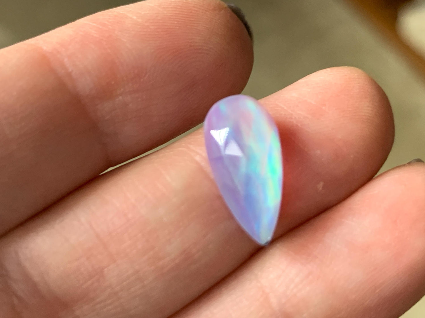 Faceted  Aurora Opal pear 7x15mm cabochon - Doublet cabochons - man made Opal
