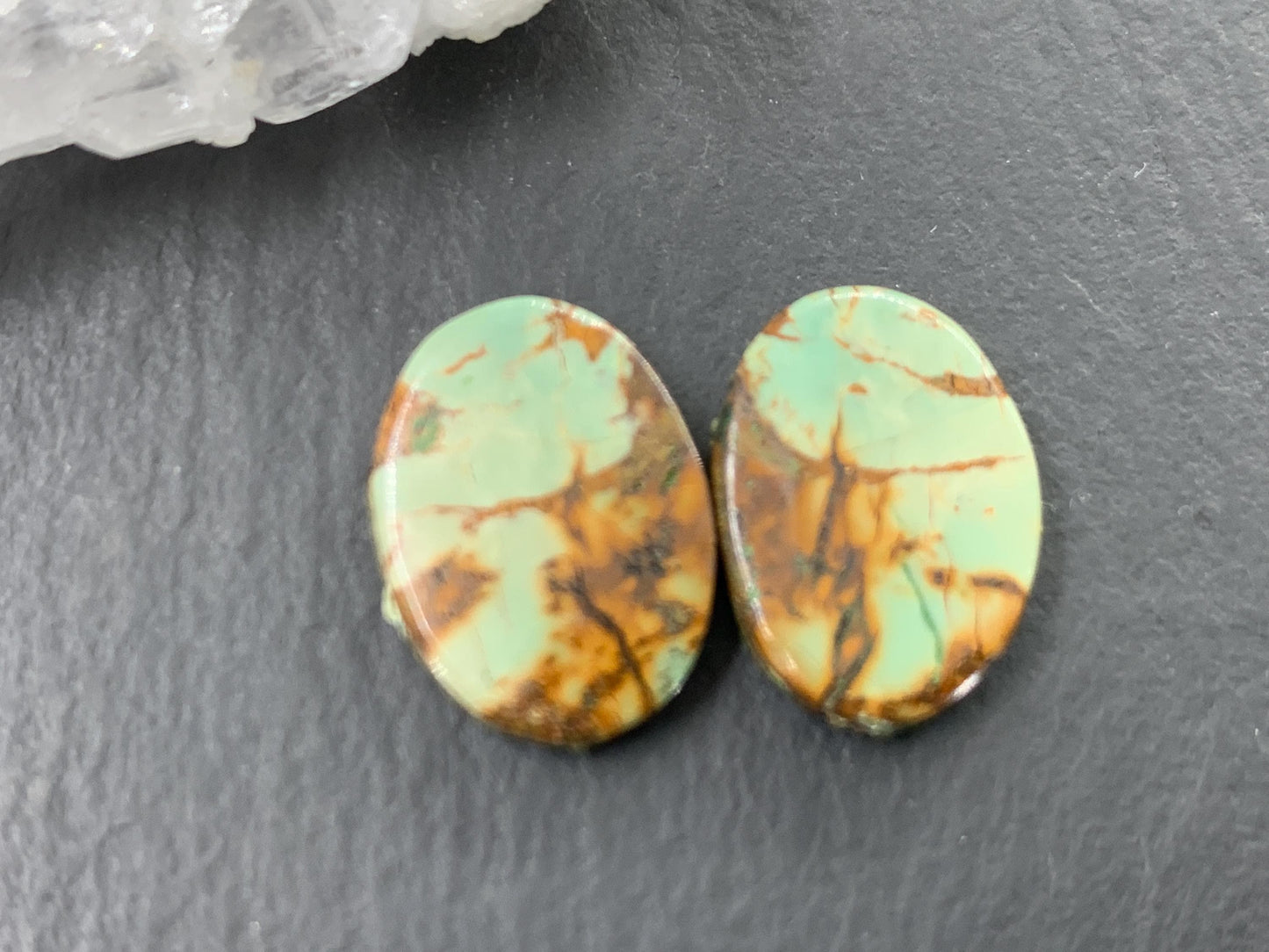 Tibetan Turquoise Pair 11x15mm Cabochon - Hand Cut Cabochon