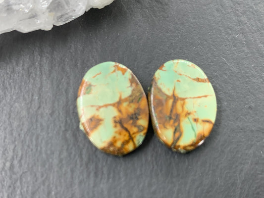 Tibetan Turquoise Pair 11x15mm Cabochon - Hand Cut Cabochon