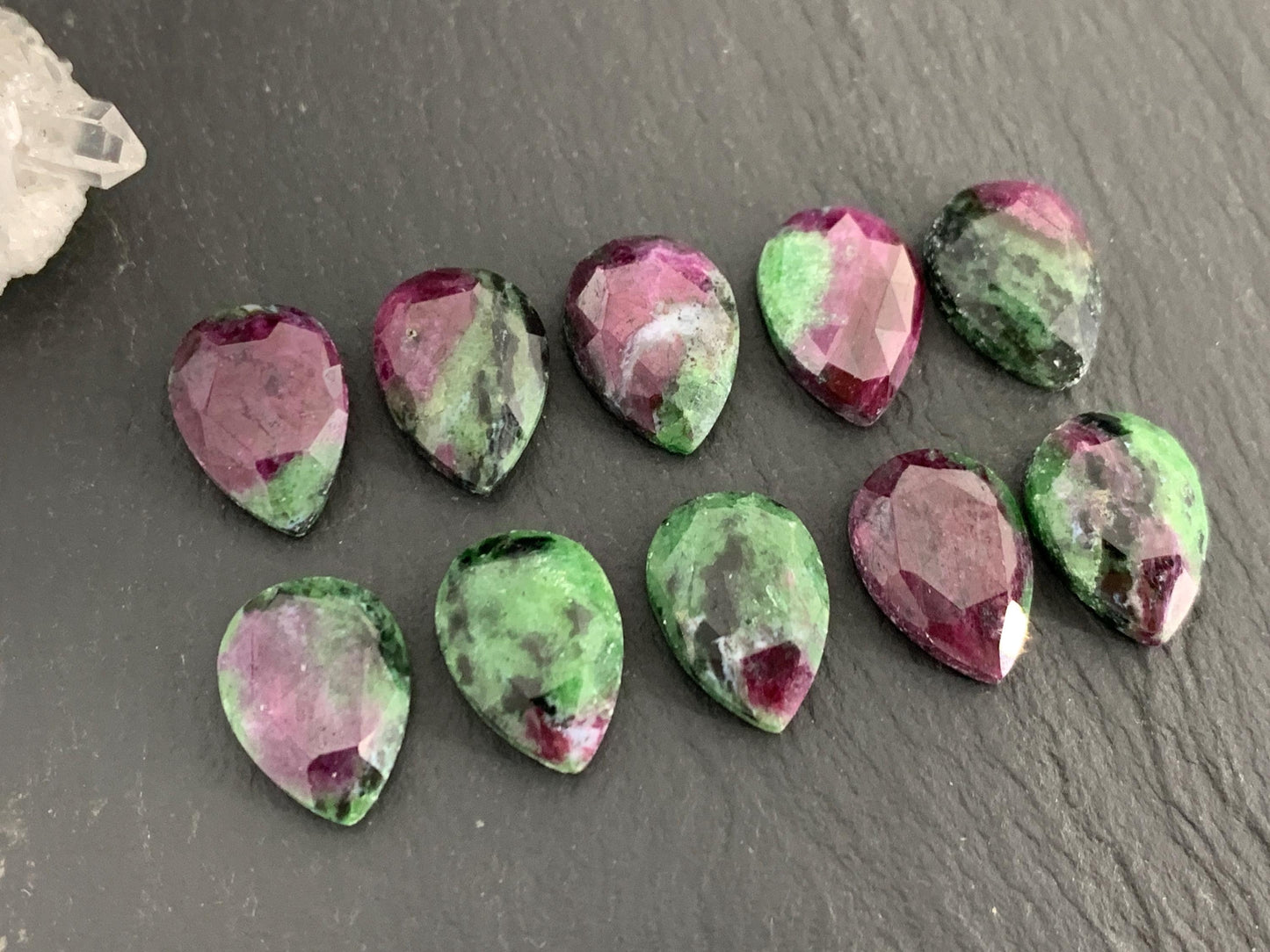 Faceted Ruby Zoisite 10x14mm cabochon.