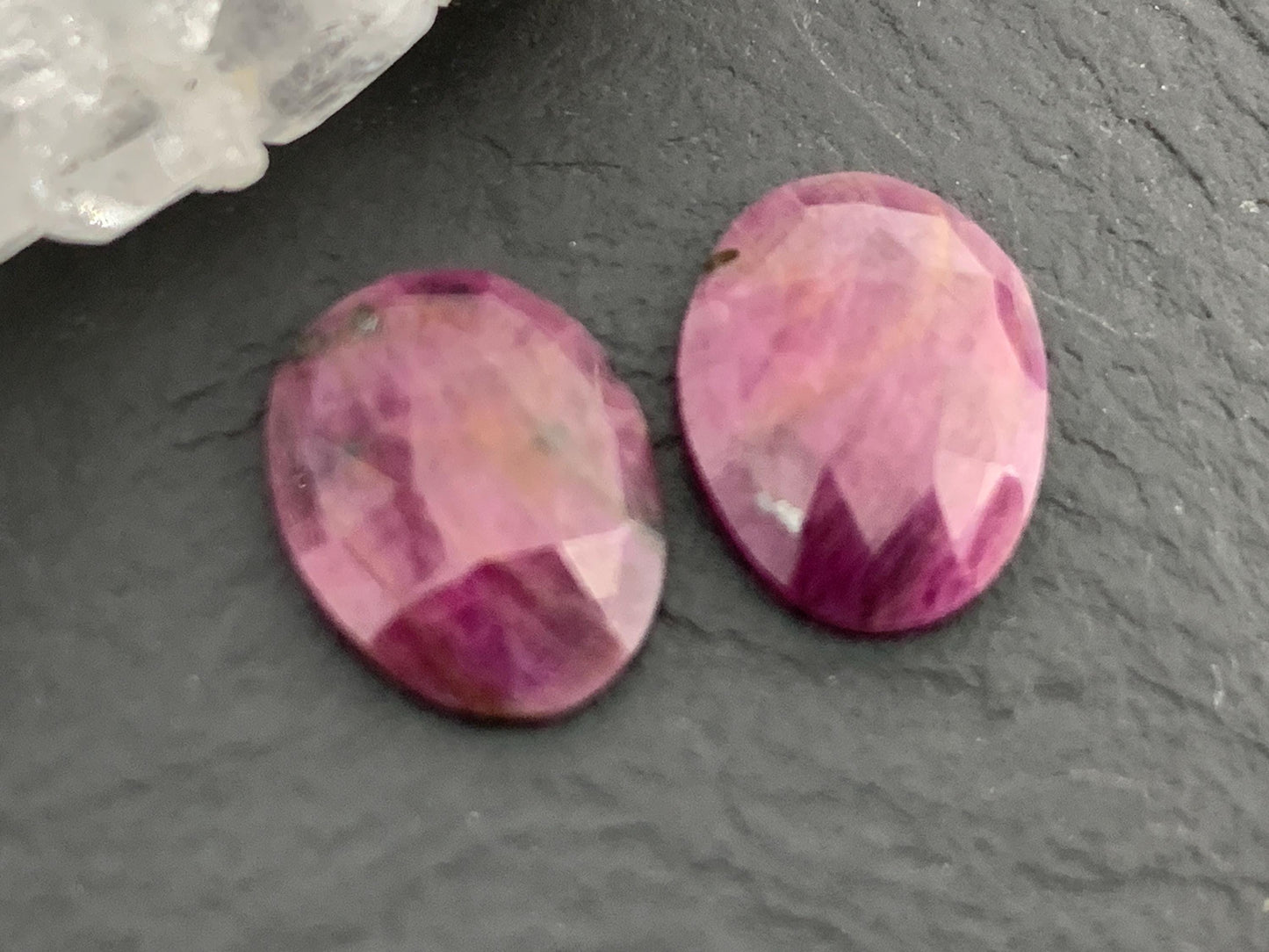 Faceted Ruby pair 9x12x3mm cabochon