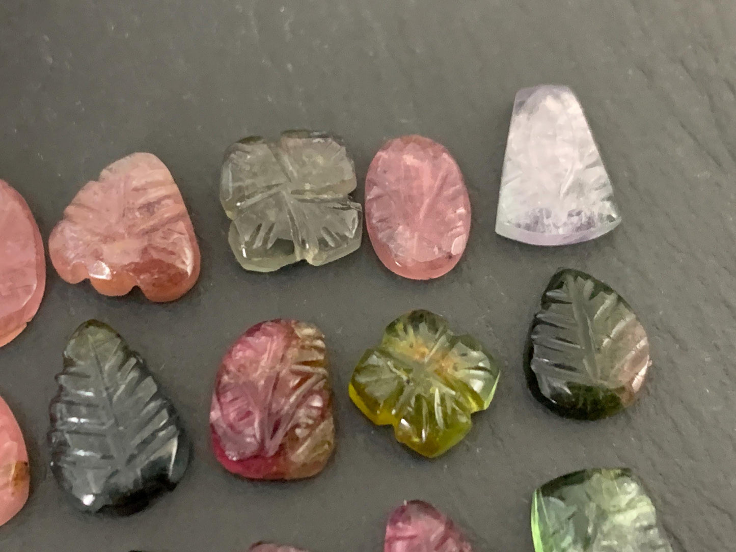 Carved Tourmaline free form 9-12mm long cabochon
