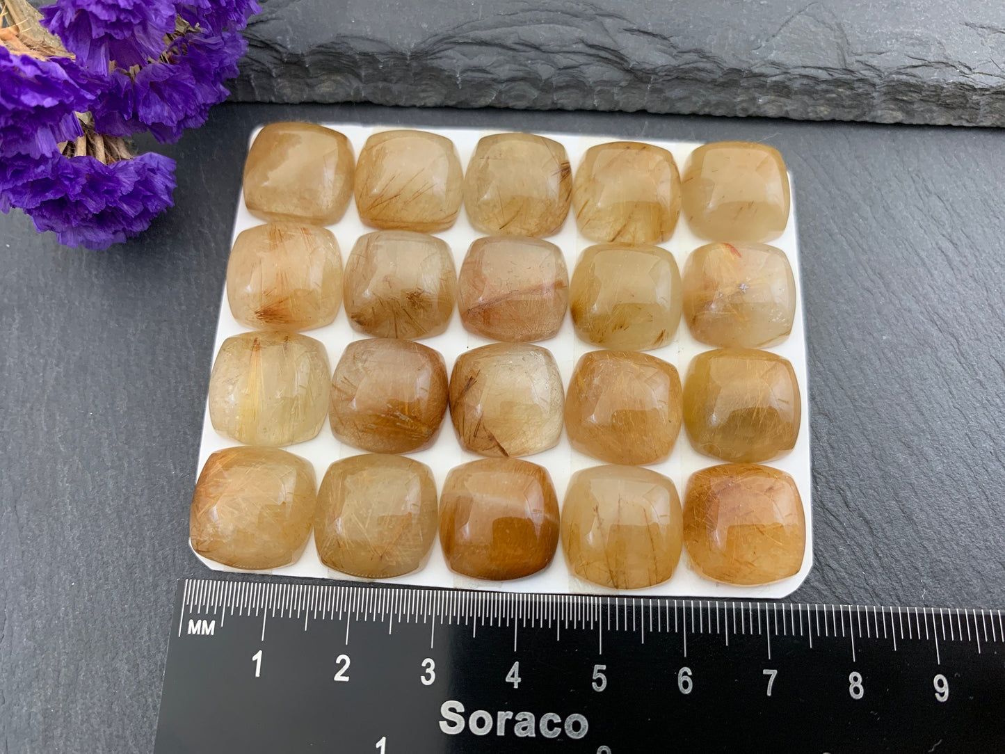Rutilated Quartz square 15mm cabochon - Calibrated cabochons