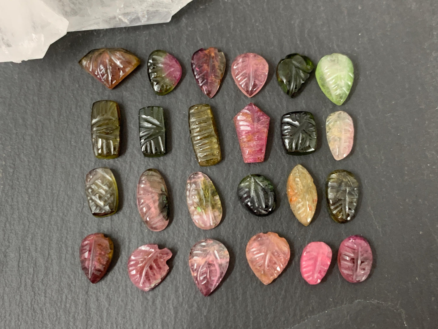 Carved Tourmaline free form 8-12mm long cabochon