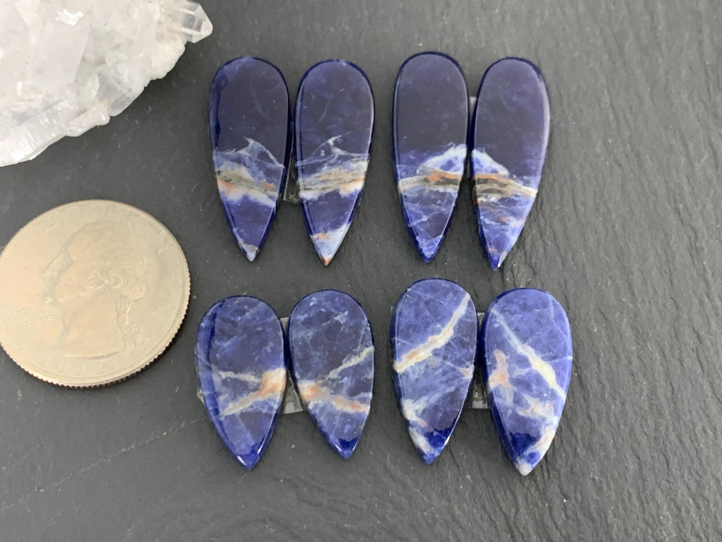Natural Sodalite pair 21-30mm long cabochon