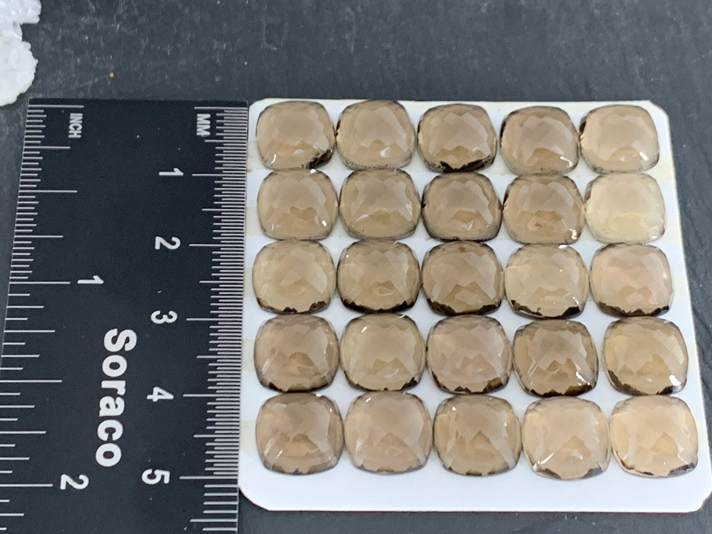 Faceted Smokey Quartz square cushion 10mm cabochon  - Calibrated cabochons