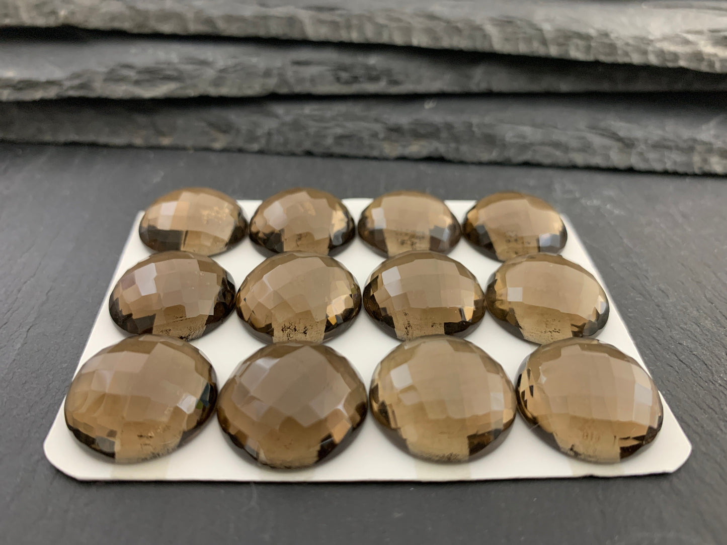 Faceted Smokey Quartz round 18mm cabochon - Calibrated cabochons