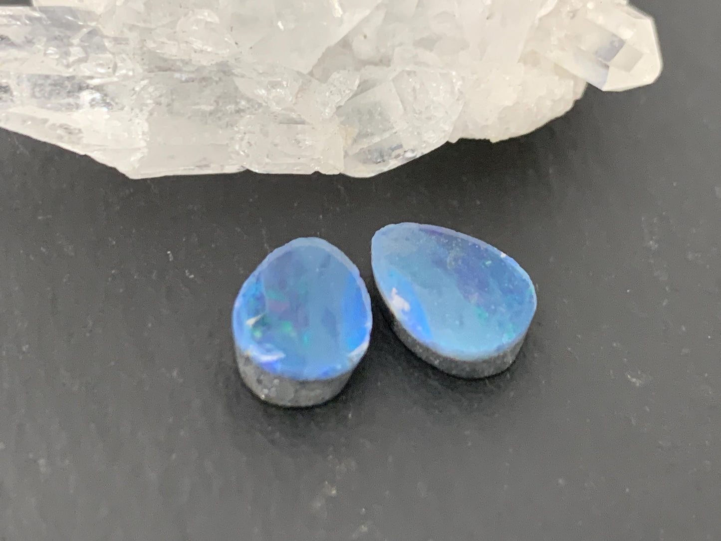 Australian Opal doublet 7x9x3mm pair of cabochons - pear