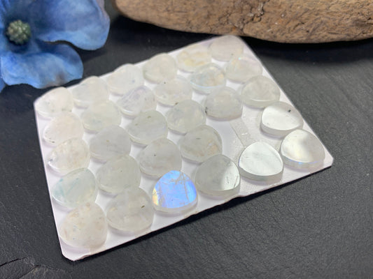 Flat Rainbow Moonstone curved triangle 12mm cabochon - Calibrated cabochons