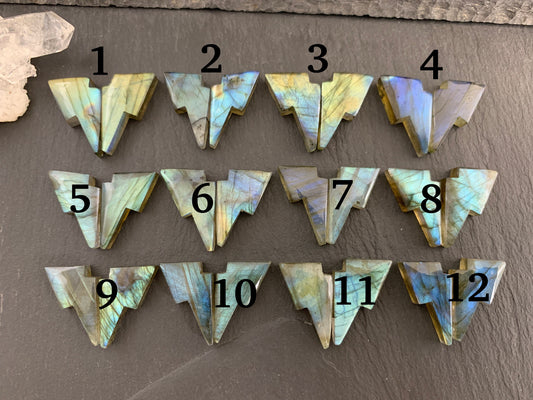 Labradorite lightning bolt pair 12x19mm cabochon