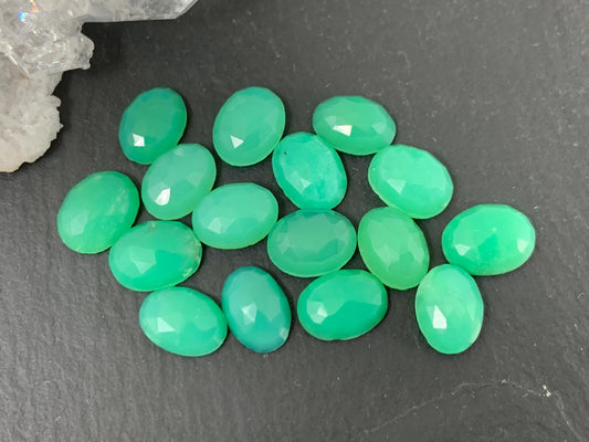 Faceted Chrysoprase oval 6x8mm cabochon