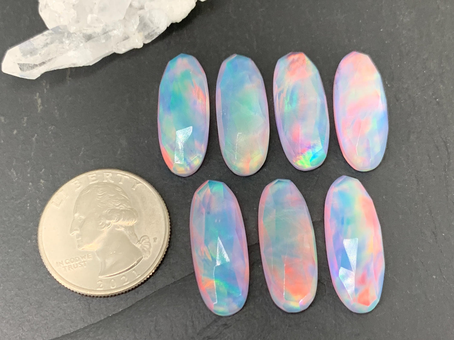 Faceted  Aurora Opal oval 10x25mm cabochons - Doublet cabochons