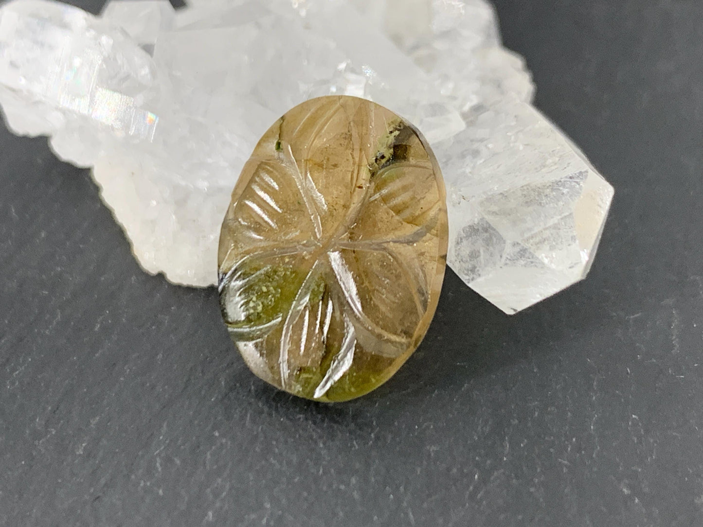 Carved Tourmaline 13x17x2.5mm cabochon