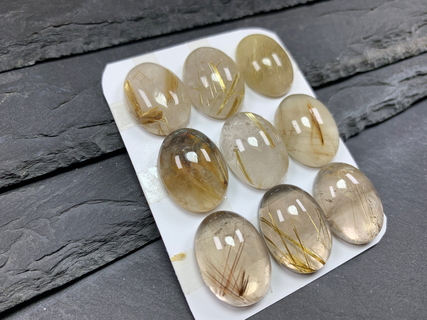 Gold Rutilated Quartz oval 15x20mm cabochon - Calibrated cabochons