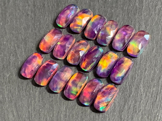 Faceted Aurora Opal 7x14mm cabochon - Doublet cabochons