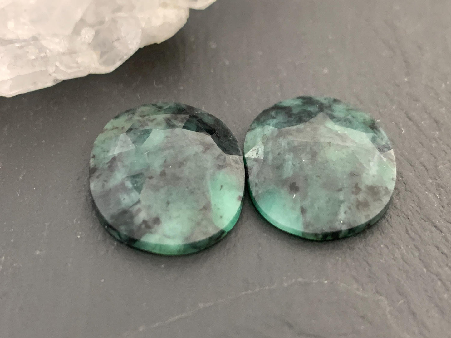 Faceted Emerald Pair 17x22x4mm cabochon